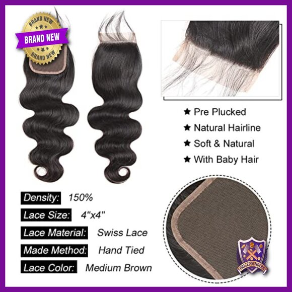 Brazilian Virgin Human Hair Extensions Body Wave Bundles with Lace Closure main image 4